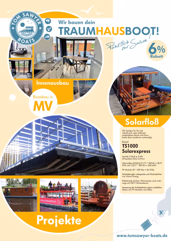 Flyer: Wir bauen Dein TRAUMHAUSBOOT! 6% Rabatt
